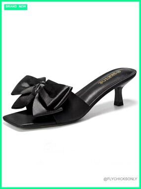 Kitten Heels Women 2 Inch Bow Square Open Toe Sandals Wedding Party